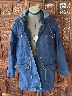 New Look Dark Blue Denim Hooded Jacket